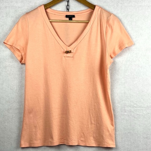 Talbots Pima Cotton Top Tee T‎ Shirt Size M Peach Short Sleeve V-Neck - Picture 1 of 5